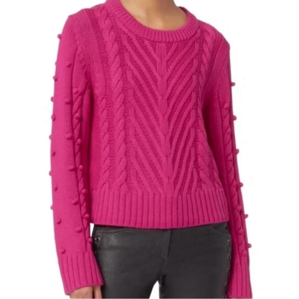A.L.C. Audry 100% Merino Wool Cable Knit Pom-Pom Sweater Fuchsia Pink Women’s XS